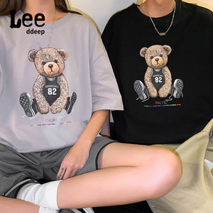 leeddeep联名网红t恤男ins超火短袖宽松纯棉嘻哈情侣潮牌港风百搭
