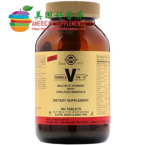 直邮 solgar formula v vm-75 复合维生素鳌合矿物质 含铁 180片