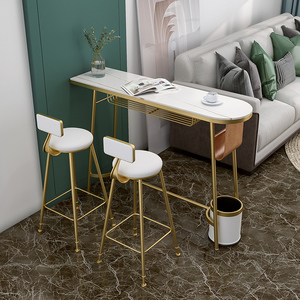 大理石吧台餐桌轻奢一体家用隔断长桌北欧简约阳台休闲桌椅组合