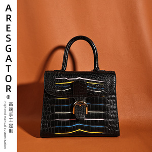 aresgator鳄鱼皮女包德尔沃手工拼接高级感斜挎单肩手提真皮女包
