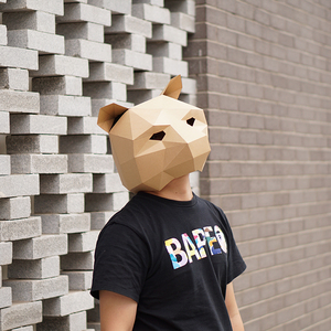 狗熊手绘面具创意手工diy纸模头套可爱呆萌化妆舞会摄影演出道具