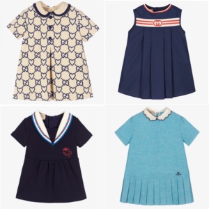 折扣 22新款gucci古驰童装海军蓝/爱心/百褶多色连衣裙小童款代购