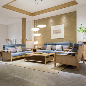 东家家具青山橡全实木沙发客厅家具美国白橡木现代东方布艺沙发