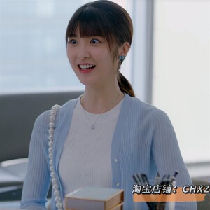 终于轮到我恋爱了苏颜兮林昕宜同款蓝色短款韩版纯色针织开衫女潮