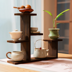 桌面茶杯架小型桌上博古架实木紫砂壶茶具茶宠茶叶罐收纳置物架子
