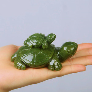 天然岫玉工艺品玉雕母子乌龟玉石玉雕纯玉石雕刻长寿龟创意摆件
