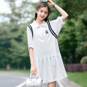 初中生学生夏季宽松显瘦polo连衣裙女大童微胖高中小个子女孩裙子