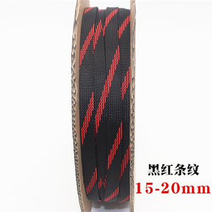 三丝加密避震网套红黑条纹尼龙网线材护套16mm可用于15-20mm线径