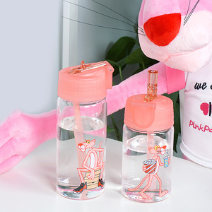 孕妇成人吸管杯玻璃杯子创意可爱卡通水杯便携随手杯粉红豹韩国女