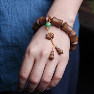 印度老山檀香竹节手串男士节节高升黑肉老料檀香木文玩佛珠手链女