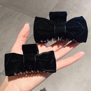 黑色绒布发夹抓夹复古法式发卡后脑勺一字夹盘发夹子头饰发抓顶夹