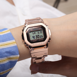 卡西欧正显金属小方块香槟金玫瑰金手表男gmw-b5000gd-4 awm-500