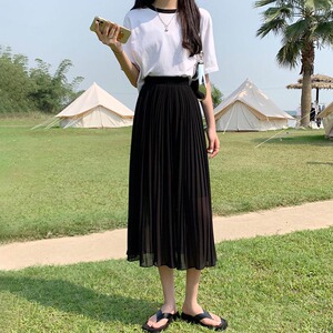 高腰雪纺百褶韩版夏季半身及踝a字中长款到脚踝裙子女长裙学生a型