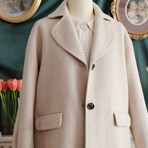 青果领双面羊绒大衣女
