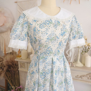 着时间手工制作苏联复古50年代风父母爱情百褶碎花布拉吉棉连衣裙