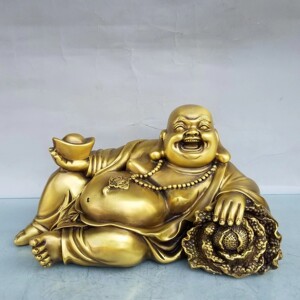 纯铜送财弥勒睡佛卧佛释迦摩尼睡佛客厅办公室酒柜古玩收藏摆件