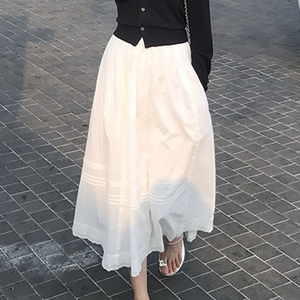 法式复古风气质收褶伞裙女2024春夏新款韩版小个子高腰蕾丝半身裙