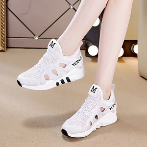 内增高女鞋网鞋女透气夏天镂空小白鞋夏季网面休闲运动中跟凉鞋女