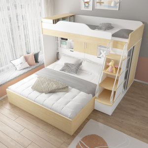 多功能组合双人床上下铺床高低两层儿童双层床小户型带衣柜书桌床