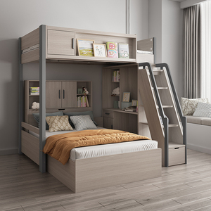 双层床两层上下床高低床两层儿童床双人床上下铺带衣柜高架组合床
