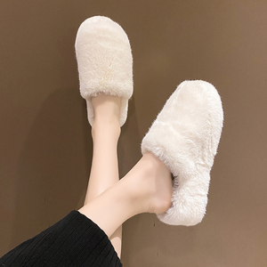毛绒包头半拖鞋女外穿厚底中跟增高棉拖毛毛鞋女秋冬棉鞋毛毛拖鞋