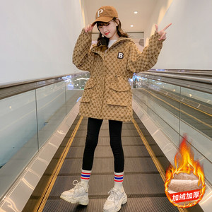 女童派克服棉衣外套加绒加厚冬装2023新款韩版中大童洋气时髦长款