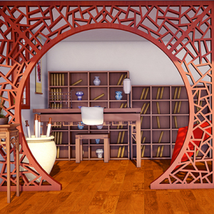 戏曲古典书房画室复古家具屏风树伞木质家具古代高清led大屏图片