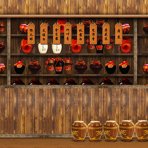 高清led大屏幕舞台背景古代酒馆小酒店柜台前台木质旧老静态图片