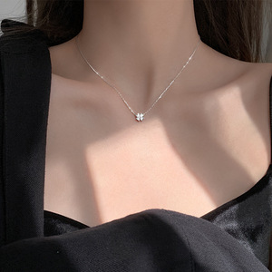 四叶草项链女潮网红精致小巧简约s925银锁骨链冷淡风颈链特惠