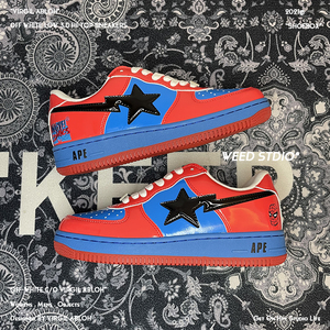 bapesta漫威联名蜘蛛侠红蓝拼色星星鞋元年运动男女低帮休闲板鞋