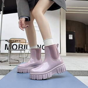 欧美网红雨鞋女短筒防滑防水鞋新款成人时尚胶鞋厚底果冻雨靴水靴