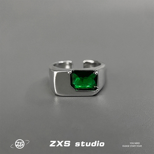 ZXS沙漠之洲戒指男潮高级感ins个性小众设计嘻哈绿锆石开口指环女