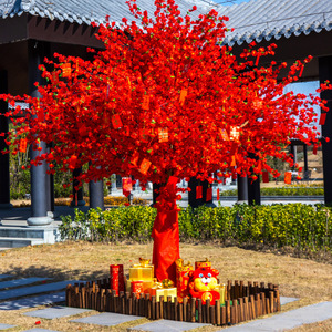 仿真桃花树红色桃花树大型室内装饰新年祈福红包许愿树婚庆梅花树