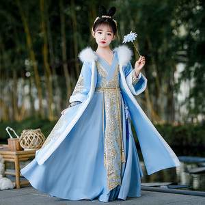 儿童古风超仙汉服襦裙女童中国风高端唐装小女孩加厚古装拜年服冬
