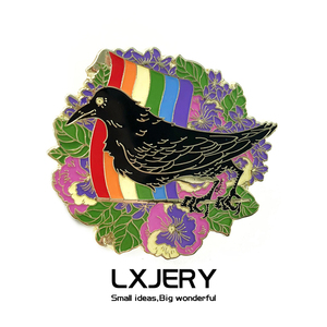 LXJERY LGBT彩虹旗胸针 彩色乌鸦珐琅金属徽章 创意书包装饰别针