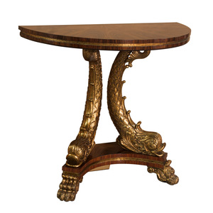 jansen进口家具欧美式古典实木雕刻锦鲤造型莉莲系列玄关柜半圆桌