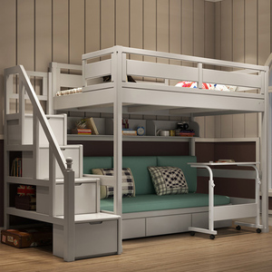 全实木高低床上床下柜双层床省空间上床下沙发多功能上下床子母床
