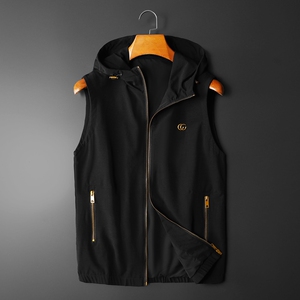 欧洲站秋季新款男士酷奇休闲马甲连帽背心时尚修身百搭潮流外套薄