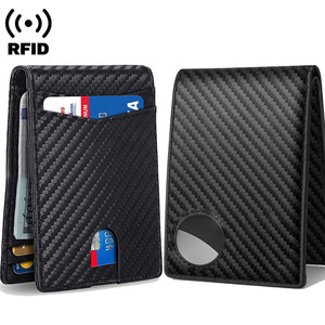 新款AirTag钱包男士美金夹RFID追踪器防盗刷多卡位碳纤维钱夹收纳