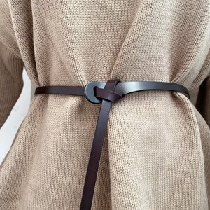 打结腰带牛皮连衣裙衬衫绑带细复古皮带