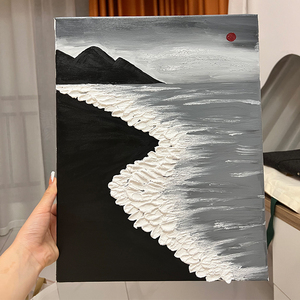 油画情侣现代简约客厅玄关装饰画大海沙滩浪漫海边风景挂画4人付款