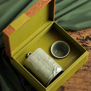 2024新款头采瓷罐加杯绿茶茶叶包装盒空礼盒明前龙井西湖狮峰盒子