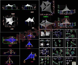 张拉膜钢结构建筑方案cad施工图纸 3dmax模型 草图大师su模型素材