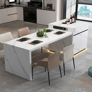 岩板岛台餐桌一体家用可伸缩小户型中导台厨房高级倒台柜茶台定制