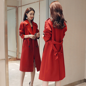 杭州意法风衣女款2024新款春秋外套中长款喜婆婆高端薄款红色大衣