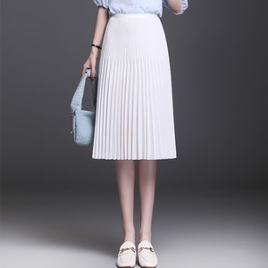 韩版白色雪纺半身裙女夏薄款2024高腰中长款显瘦垂感a字百褶短裙