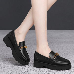 真皮女士小皮鞋秋季厚底增高软底舒适休闲平底牛皮单鞋配裙子2021