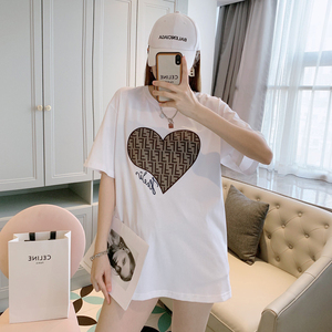 fendi芬迪短袖t恤女装圆领2022年夏季新款爱心印花情侣纯棉半袖男
