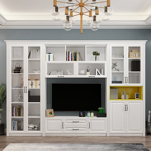 家用客厅大容量多功能欧式简约风电视柜背景墙书柜一体组合储物柜