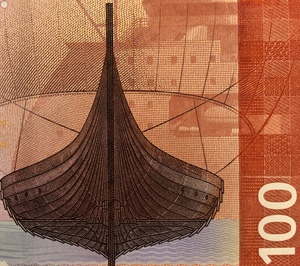 挪威纸币100克朗 红色船 全新unc